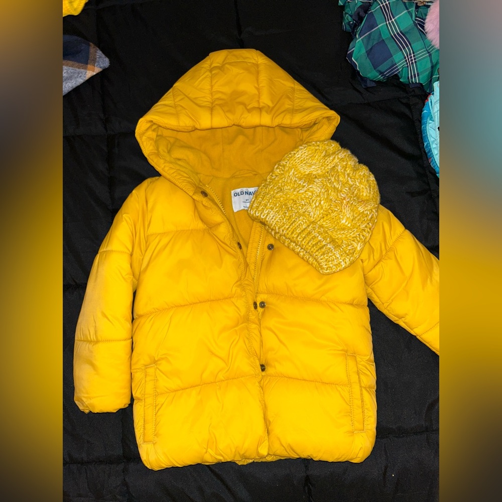 Old Navy Fleece lined Toddler Coat / with New matching Ponytail Hat Size 5T